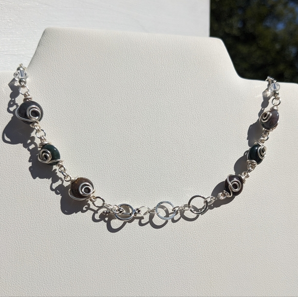 🎃SOLD🎃 Pumpkin Necklace Silver Crystals Jasper Green Aventurine Artisan Resin - Picture 11 of 14